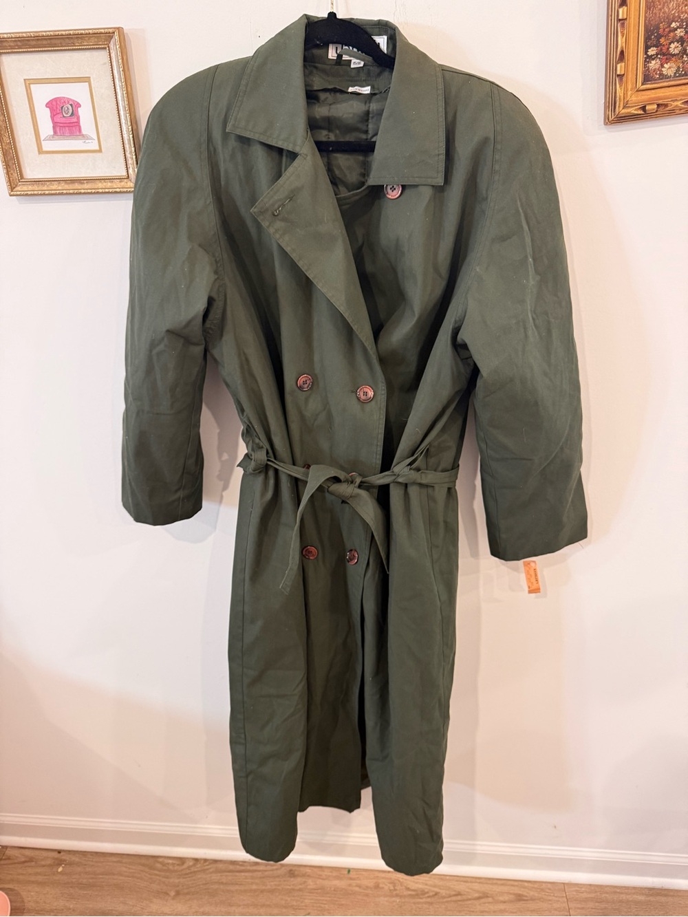BNWT Vintage Classic Olive Green Trench Coat - Women's Double-Breasted Jacket